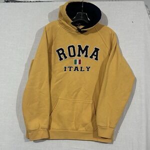 Roma Italy G Crown Hoodie XXL Mustard Gold Pullover Italian Flag Embroidered